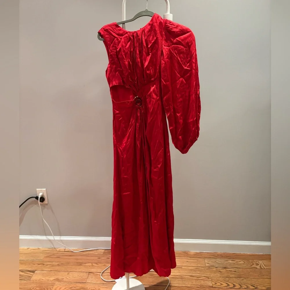 Farm Rio Anthropologie One Shoulder Cutout Maxi Dress Ruby Red XS - Picture 6 of 6